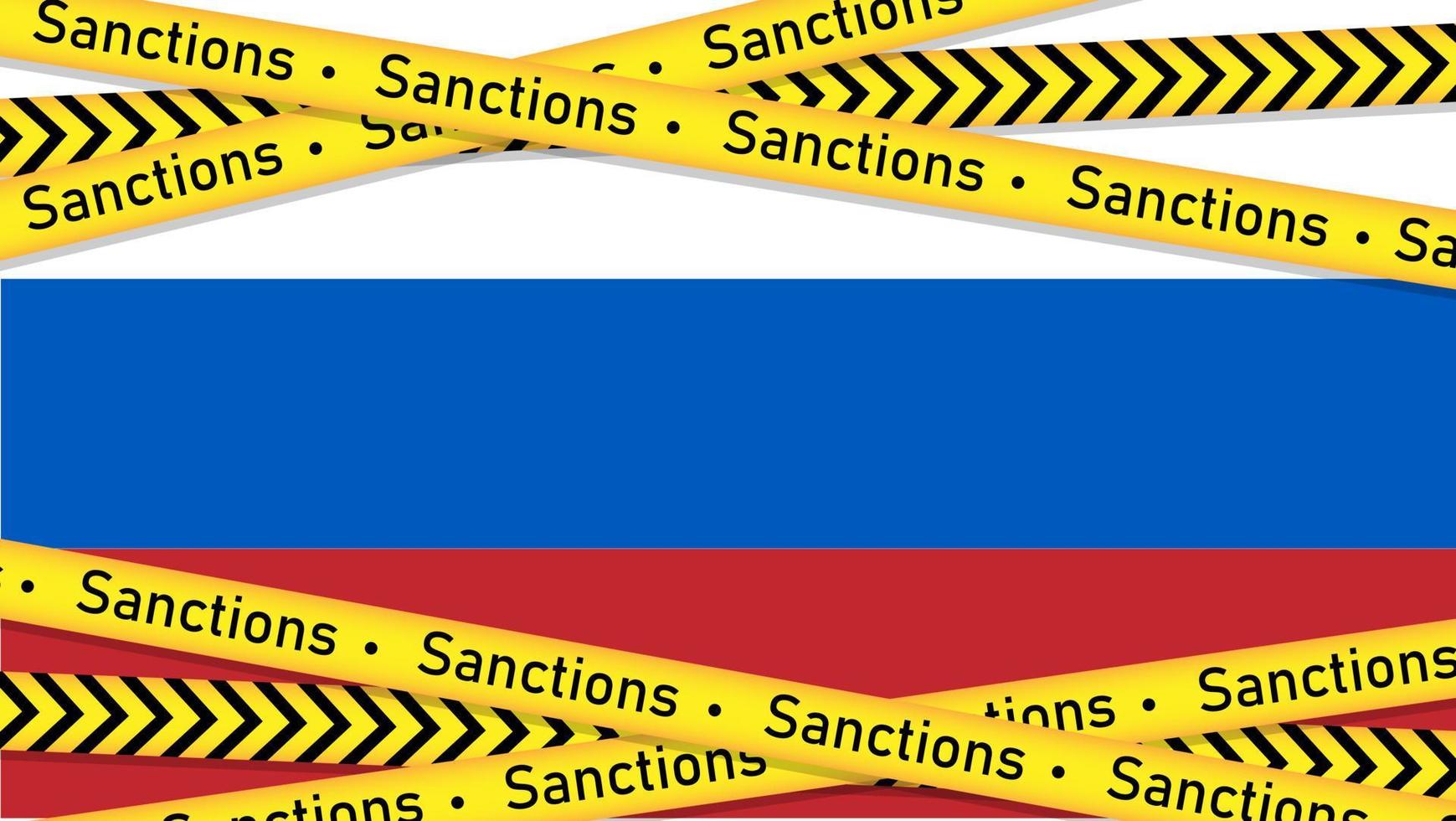 Sanctions for Russia. russia flag with yellow ribbons vector