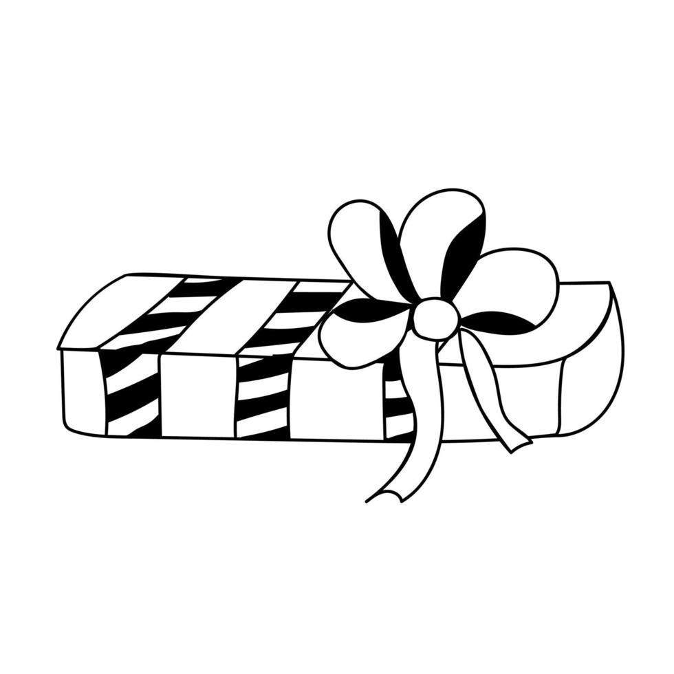 Gift box with bow and ribbon in doodle style vector