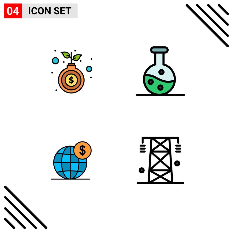 4 Creative Icons Modern Signs and Symbols of bag business growth science international Editable Vector Design Elements