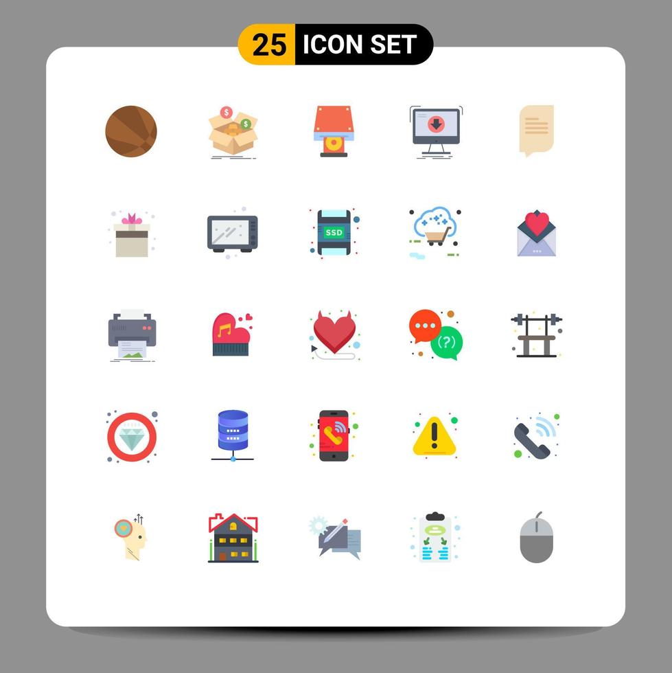 25 Universal Flat Color Signs Symbols of chat download dvd dlc addition Editable Vector Design Elements