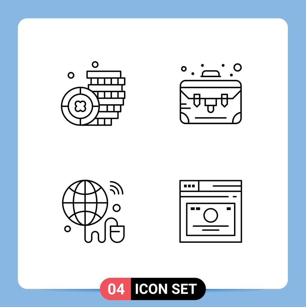 Set of 4 Modern UI Icons Symbols Signs for coin world business internet of things links Editable Vector Design Elements