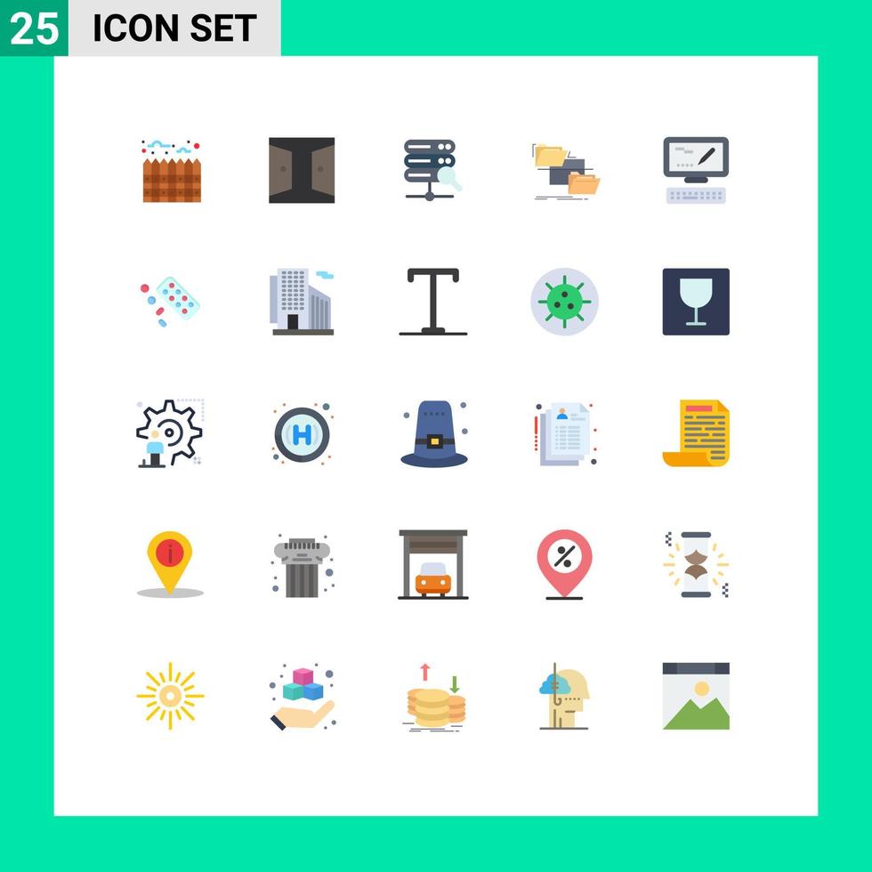 25 Universal Flat Color Signs Symbols of computer move home gate management folder Editable Vector Design Elements