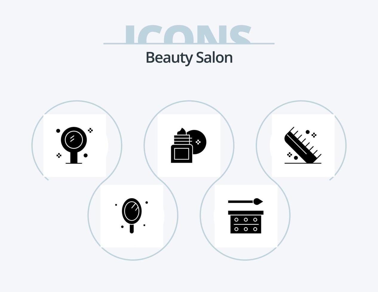 paquete de iconos de glifos de salón de belleza 5 diseño de iconos. hidratante. masaje corporal. paleta de sombras de ojos. loción corporal. espejo vector