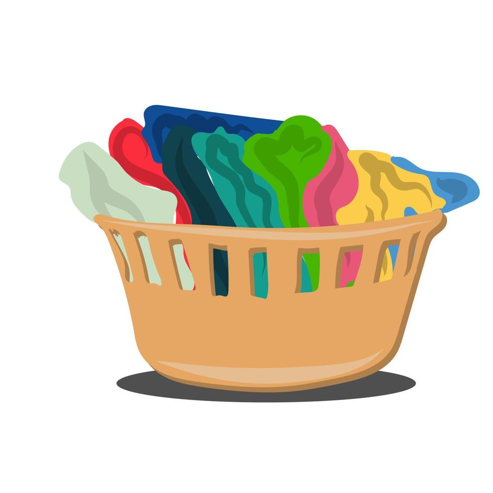 Laundry basket with heap of clothes vector