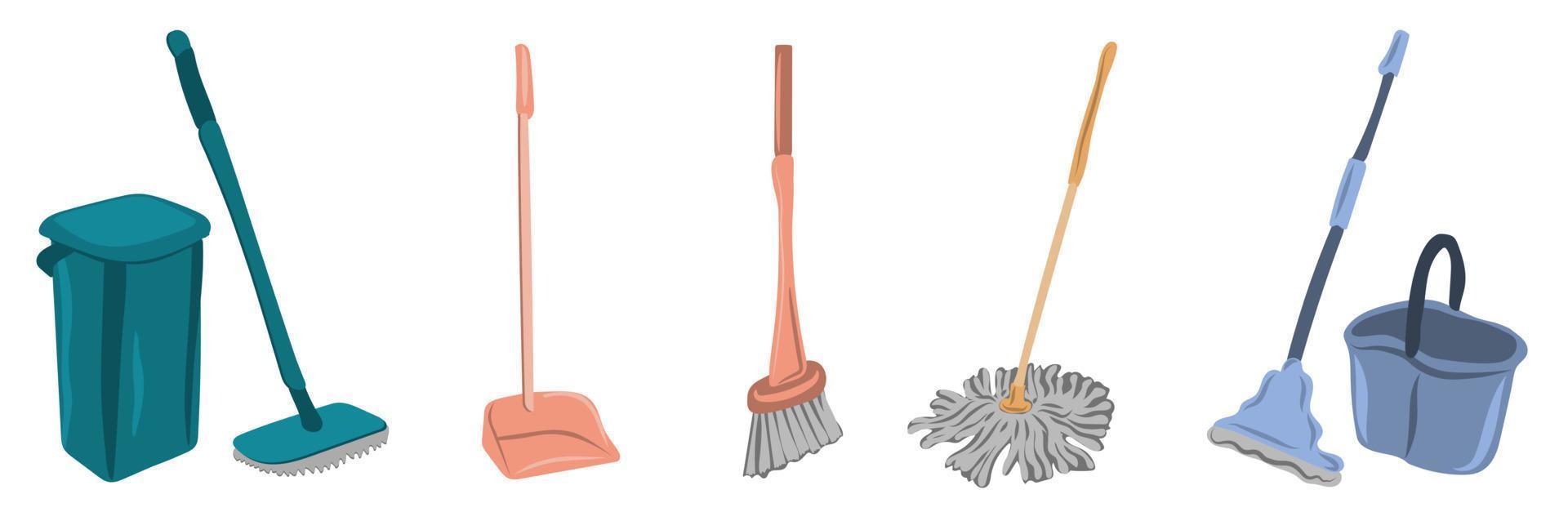 Floor mops, dustpan and plastic bucket vector