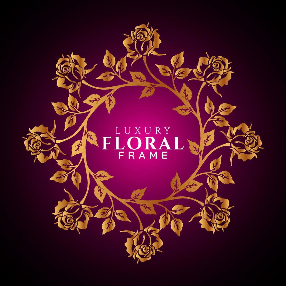 Luxury elegant circle floral frame golden round decorative corners vector