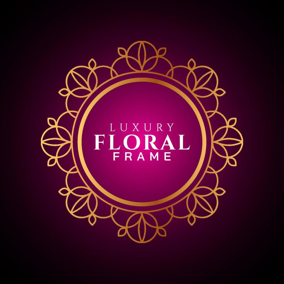 Luxury elegant circle floral frame golden round decorative corners vector