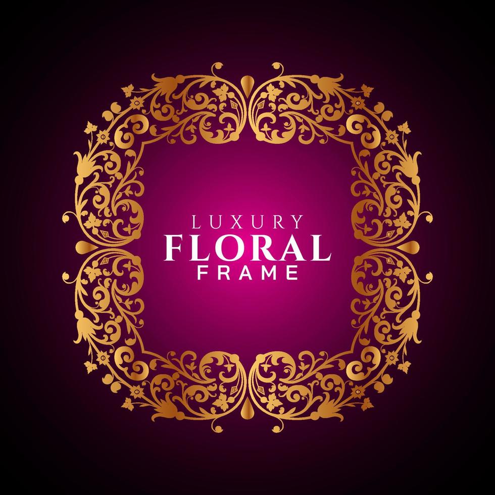 Luxury elegant circle floral frame golden round decorative corners vector