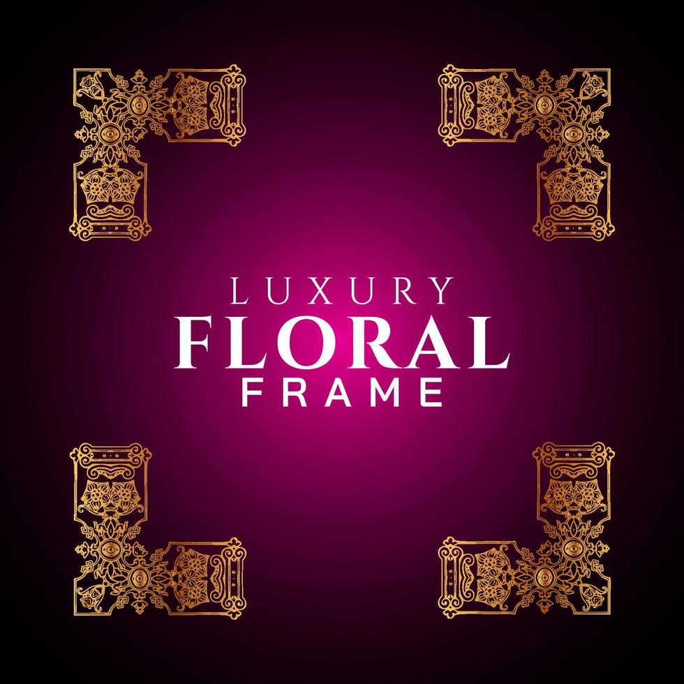 Luxury elegant circle floral frame golden round decorative corners vector