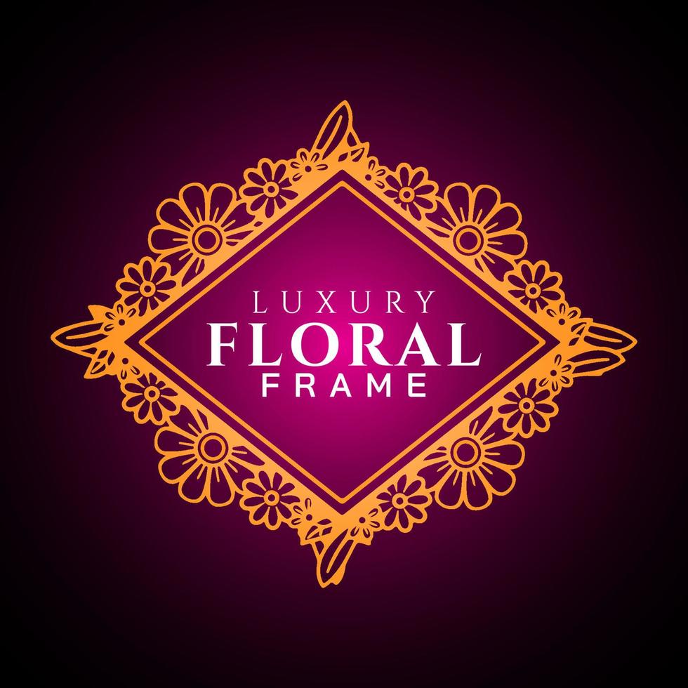 Luxury elegant circle floral frame golden round decorative corners vector