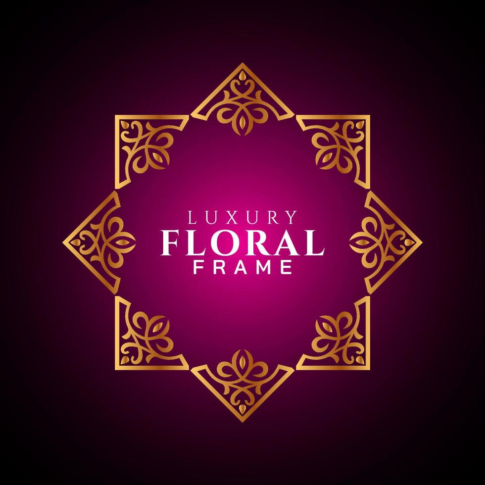 Luxury elegant circle floral frame golden round decorative corners vector