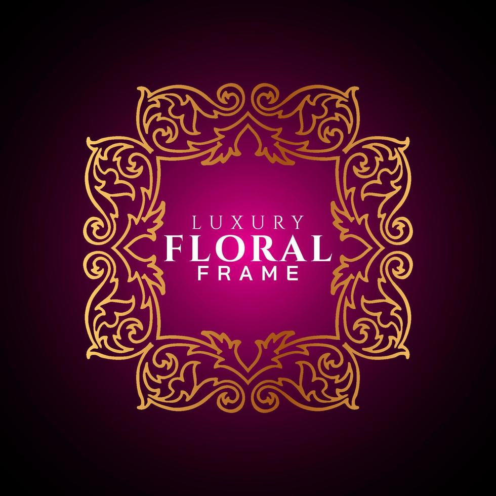 Luxury elegant circle floral frame golden round decorative corners vector