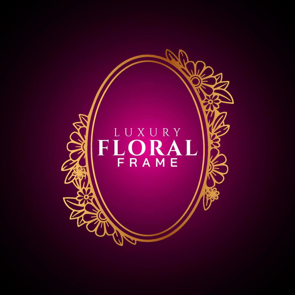 Luxury elegant circle floral frame golden round decorative corners vector