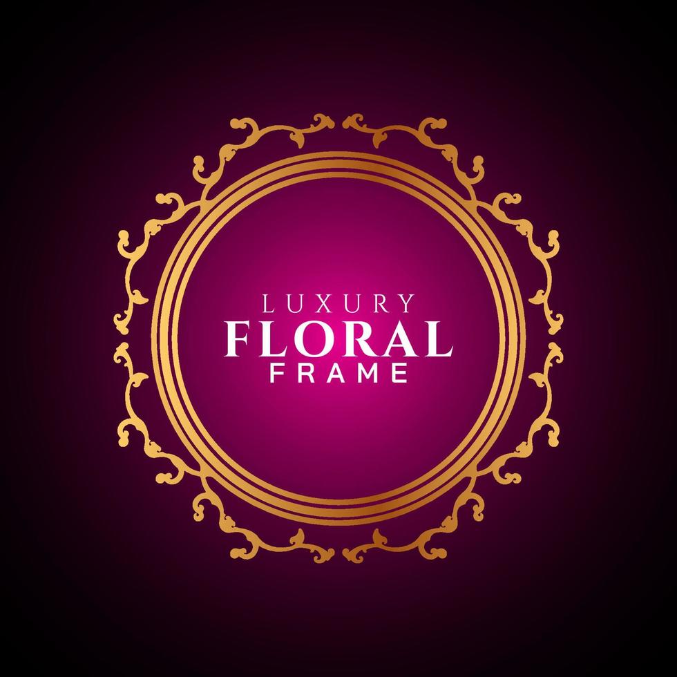 Luxury elegant circle floral frame golden round decorative corners vector