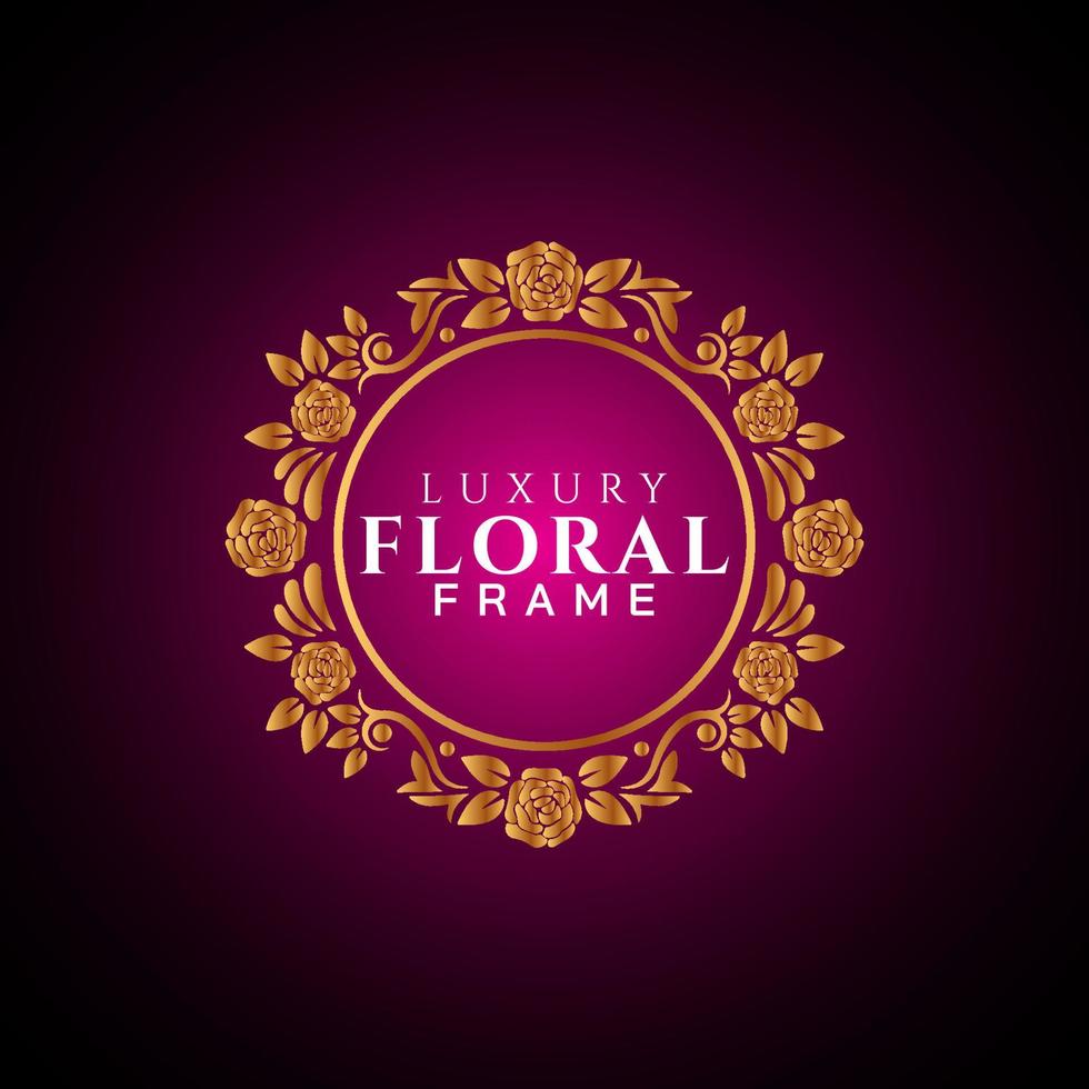 Luxury elegant circle floral frame golden round decorative corners vector
