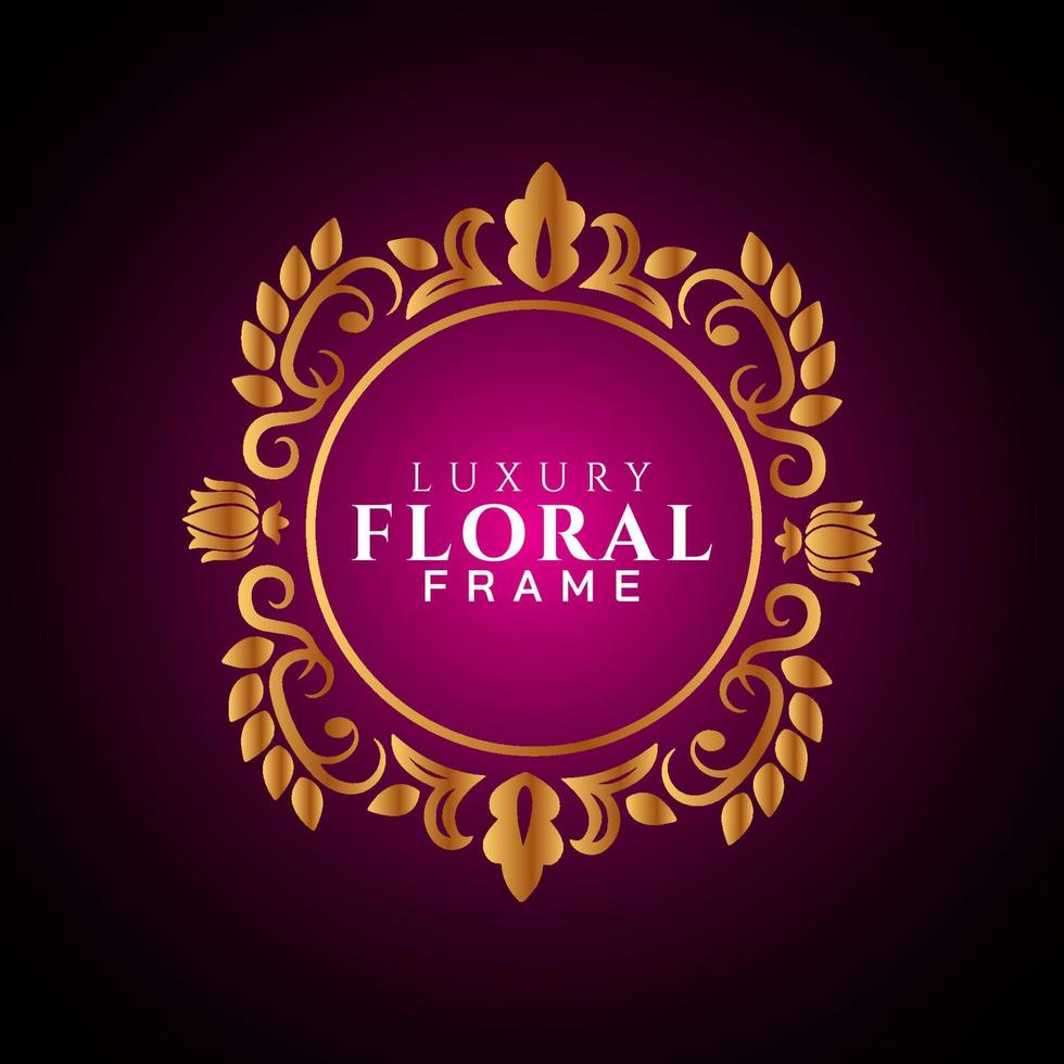 Luxury elegant circle floral frame golden round decorative corners vector