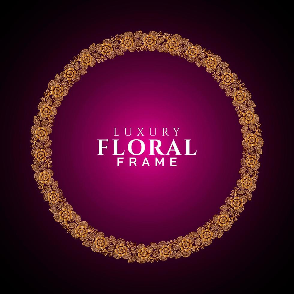 Luxury elegant circle floral frame golden round decorative corners vector