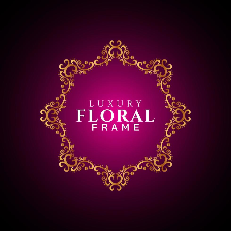 Luxury elegant circle floral frame golden round decorative corners vector