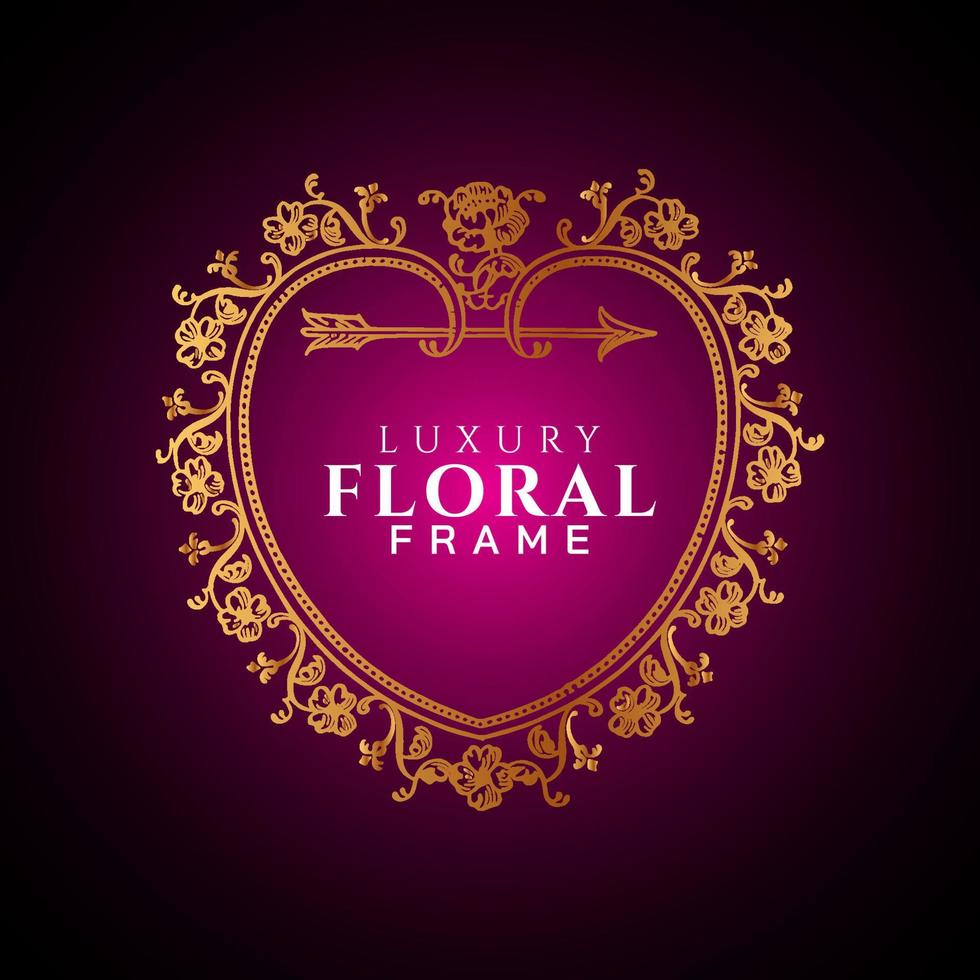 Luxury elegant circle floral frame golden round decorative corners vector