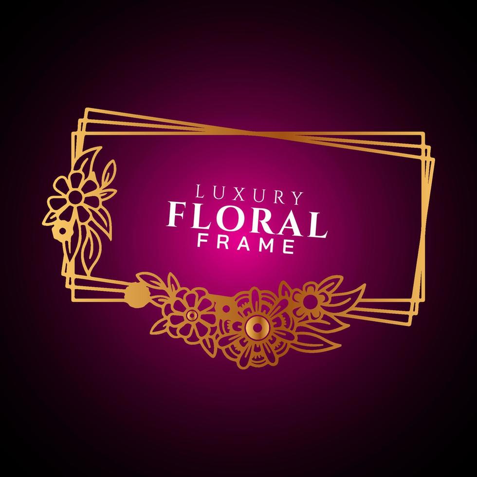 Luxury elegant circle floral frame golden round decorative corners vector