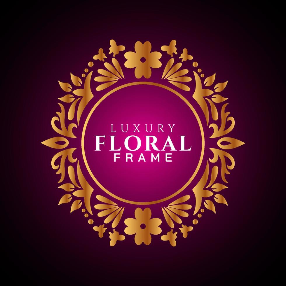Luxury elegant circle floral frame golden round decorative corners vector