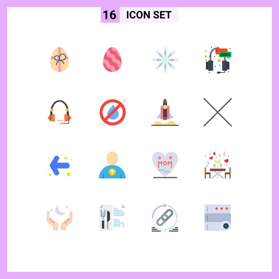 Mobile Interface Flat Color Set of 16 Pictograms of communication support snow headset support Editable Pack of Creative Vector Design Elements