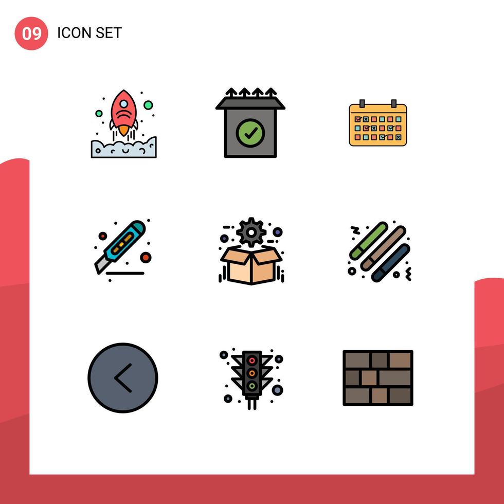 Set of 9 Modern UI Icons Symbols Signs for box office date desk cut Editable Vector Design Elements
