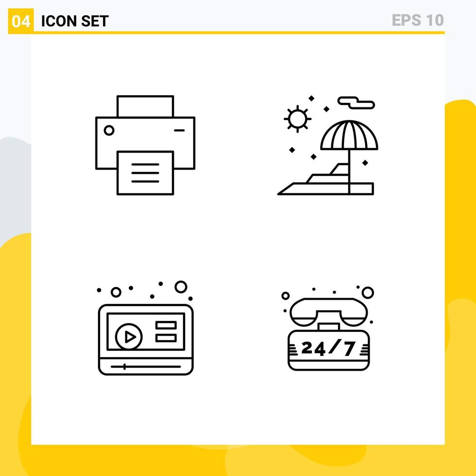 Pictogram Set of 4 Simple Filledline Flat Colors of basic youtube user vacation support Editable Vector Design Elements