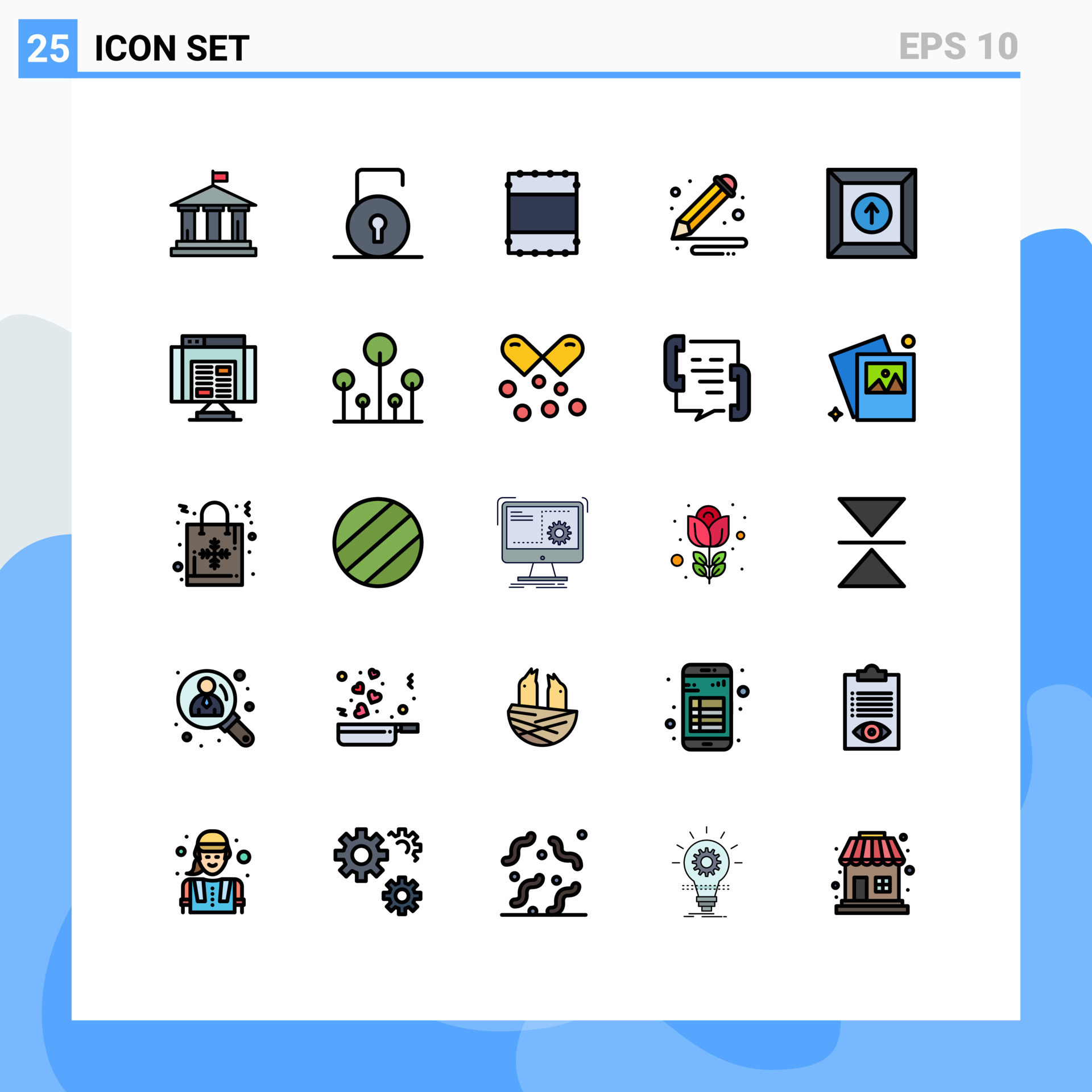 25 Universal Filled line Flat Colors Set for  and Mobile