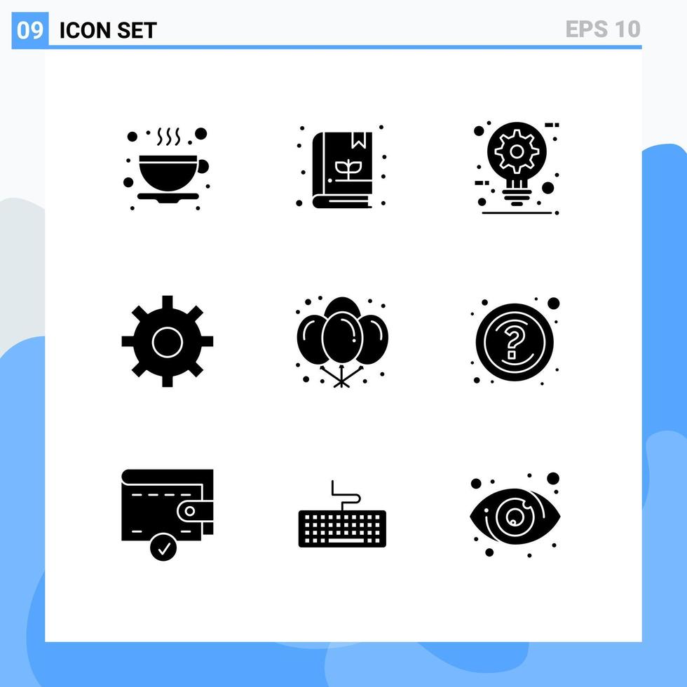 Set of 9 Modern UI Icons Symbols Signs for night birthday creative balloons multimedia Editable Vector Design Elements