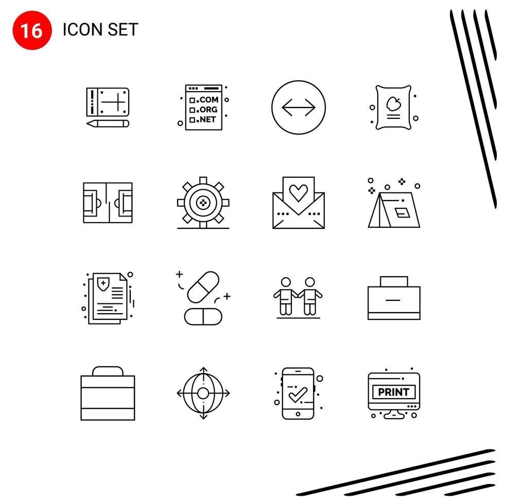 Group of 16 Outlines Signs and Symbols for field bag programming apple farming Editable Vector Design Elements