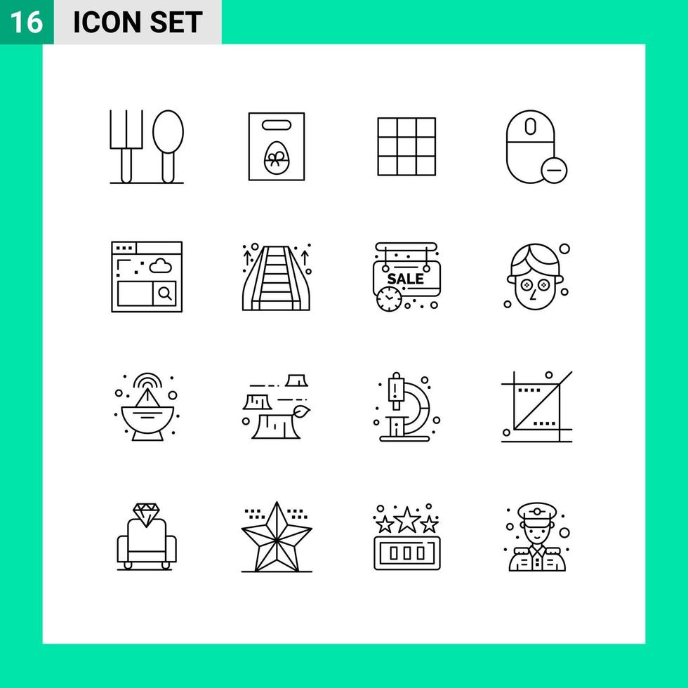 User Interface Pack of 16 Basic Outlines of search browser ui remove hardware Editable Vector Design Elements