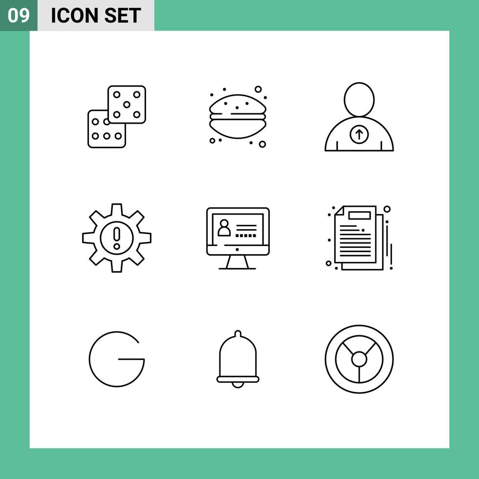 Pack of 9 Modern Outlines Signs and Symbols for Web Print Media such as security computer up risk management Editable Vector Design Elements