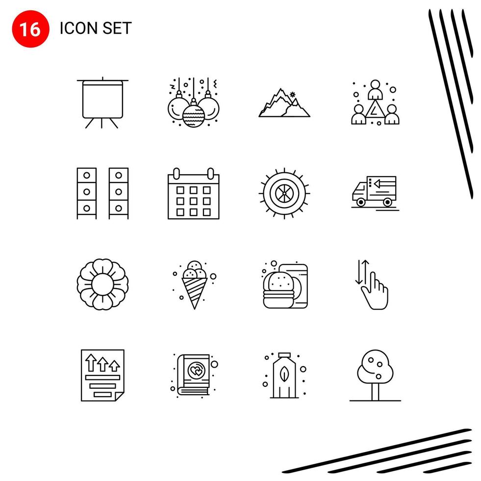 conjunto moderno de 16 contornos y símbolos, como elementos de diseño de vectores editables para el recuento de personas del equipo de la colina de dibujo interior