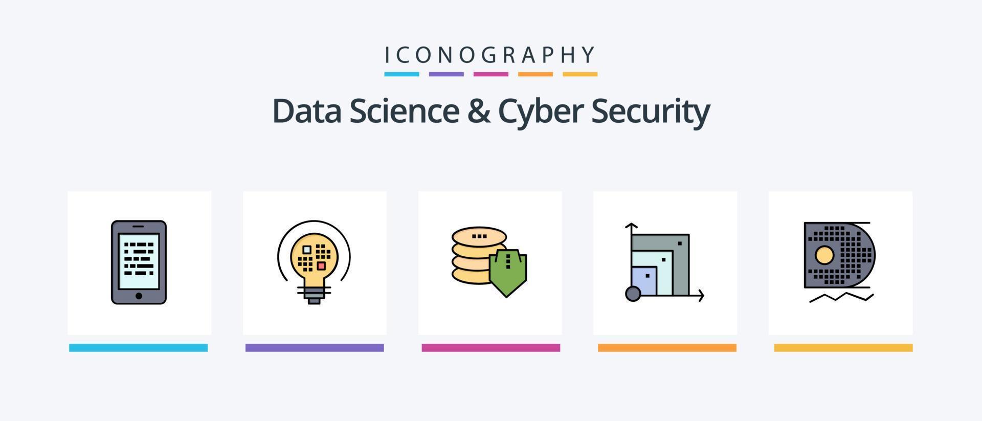 Data Science And Cyber Security Line Filled 5 Icon Pack Including paper. data scince. data. clock. measure. Creative Icons Design vector