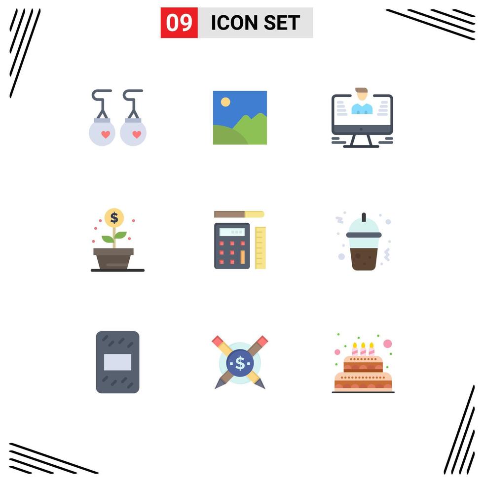 Universal Icon Symbols Group of 9 Modern Flat Colors of pen investment user growth profile Editable Vector Design Elements