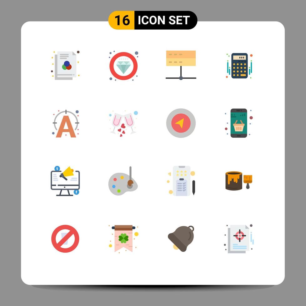 User Interface Pack of 16 Basic Flat Colors of edit banking admin accounts signal Editable Pack of Creative Vector Design Elements