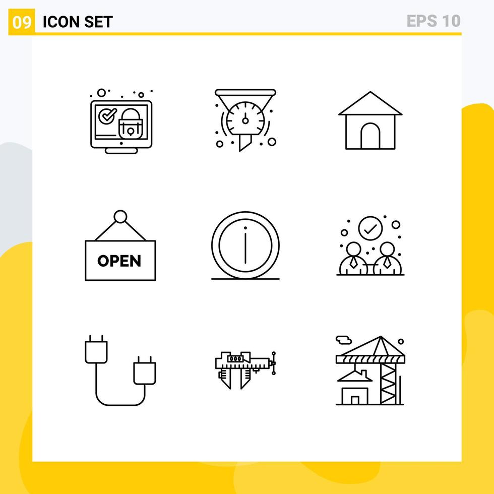Pictogram Set of 9 Simple Outlines of details shop speedometer open house Editable Vector Design Elements