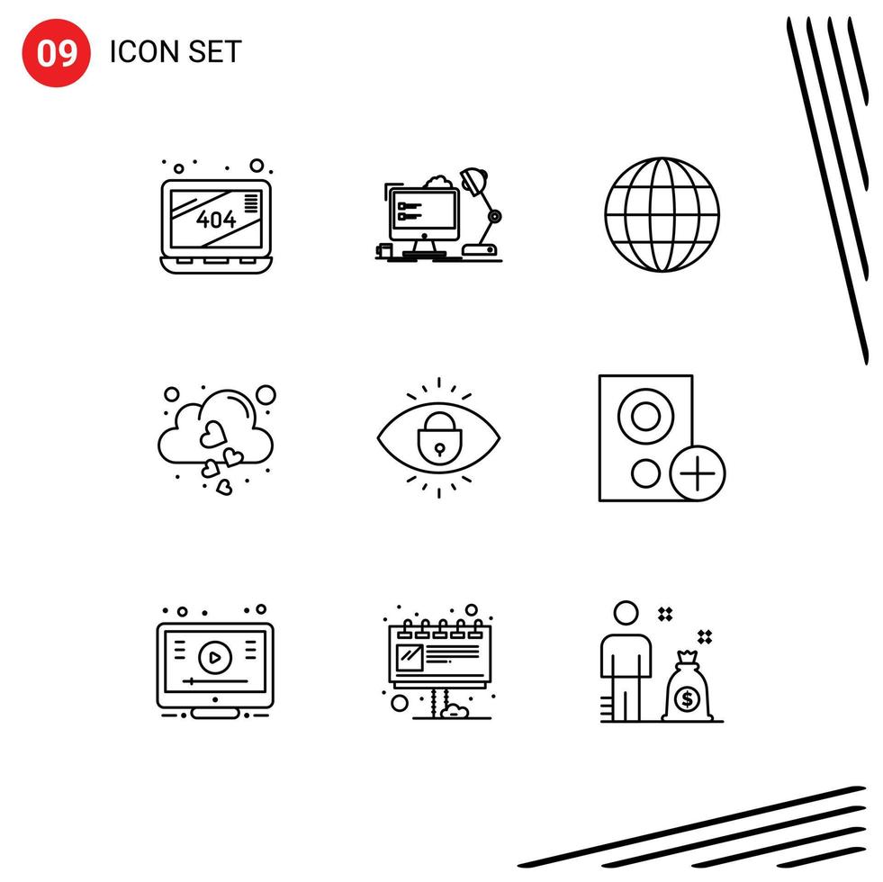 Stock Vector Icon Pack of 9 Line Signs and Symbols for security eye earth fall heart Editable Vector Design Elements