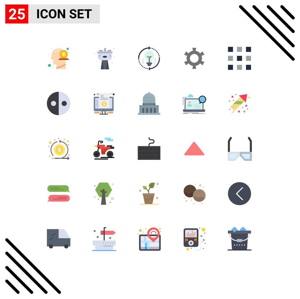 Modern Set of 25 Flat Colors Pictograph of grid gear system cog solution Editable Vector Design Elements