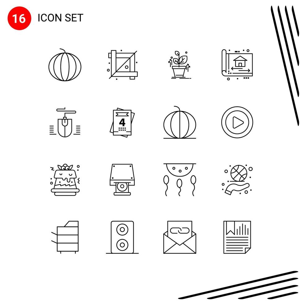 Modern Set of 16 Outlines and symbols such as mouse construction plant build blue print Editable Vector Design Elements