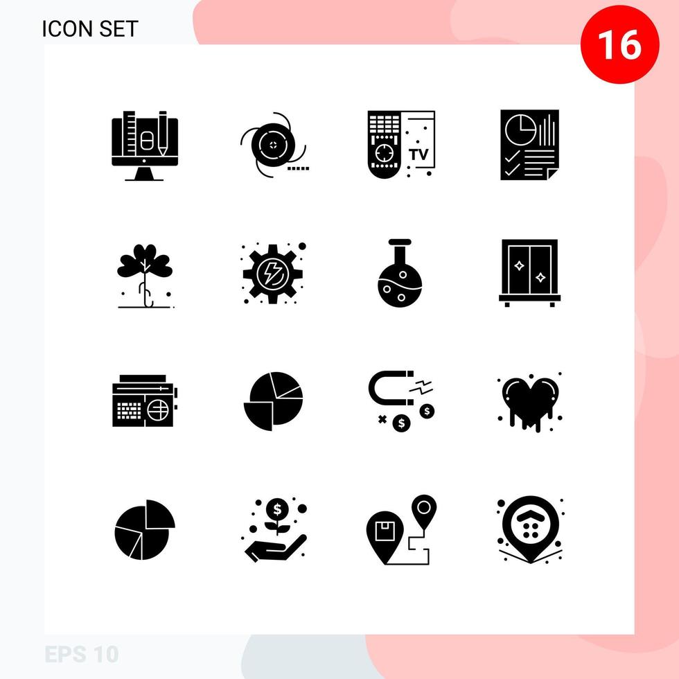 16 Solid Glyph concept for Websites Mobile and Apps report document gravitational data tv Editable Vector Design Elements