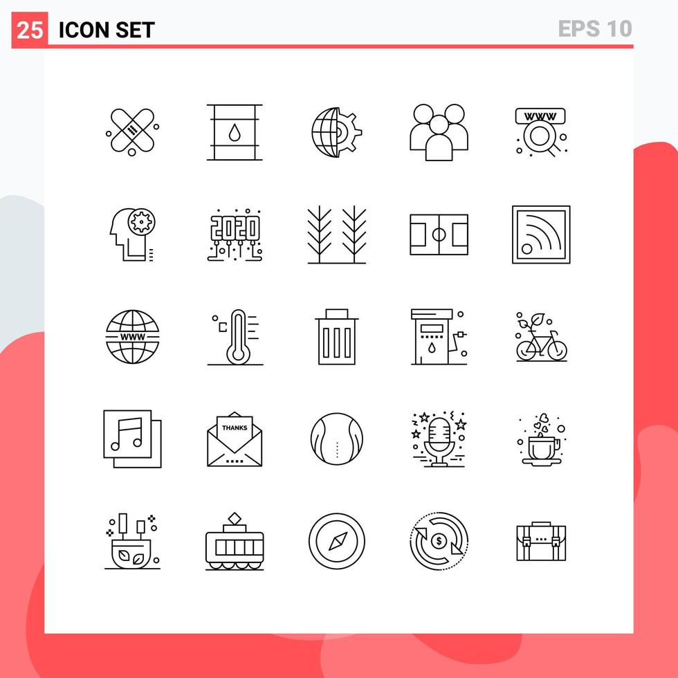 Paquete de 25 líneas de interfaz de usuario de signos y símbolos modernos de elementos de diseño vectorial editables para empleados de gestión de equipos de organización comercial vector