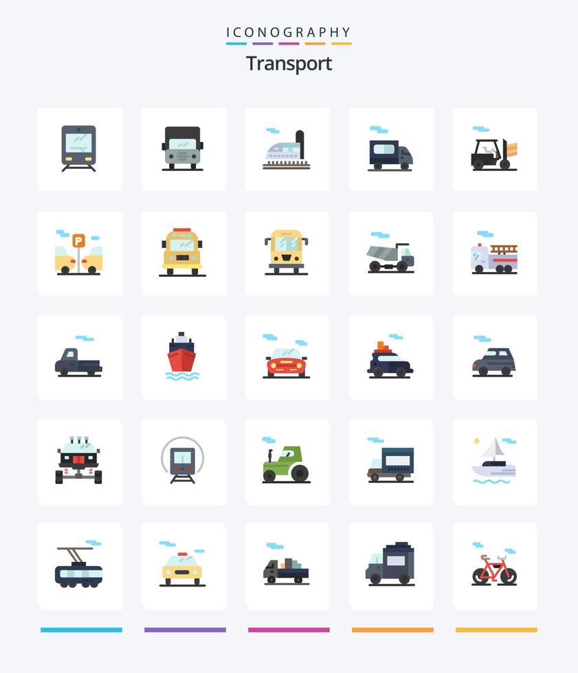 Creative Transport 25 Flat icon pack  Such As car. outline. train. forklift. transport vector