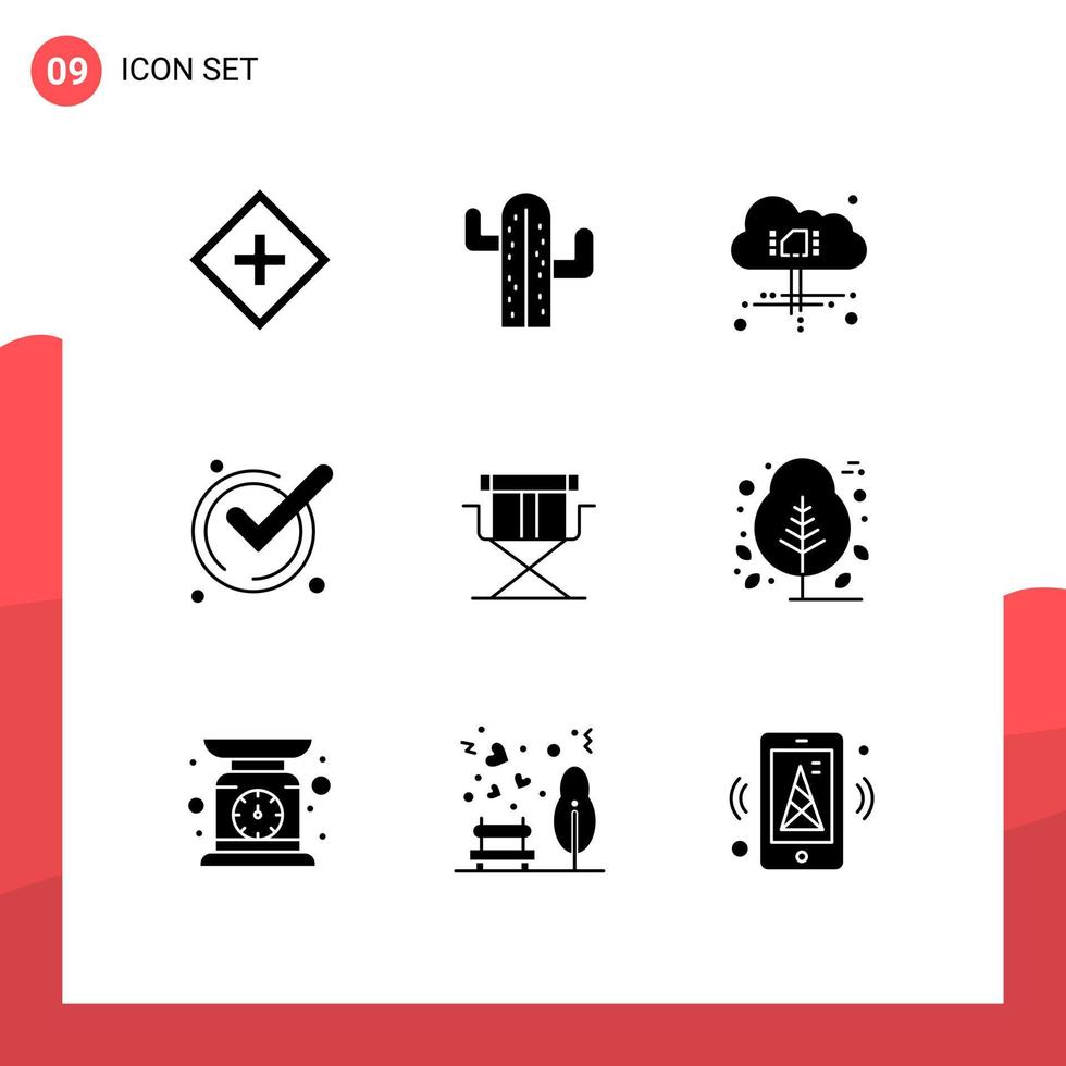 Group of 9 Solid Glyphs Signs and Symbols for director acknowledge american ok accept Editable Vector Design Elements
