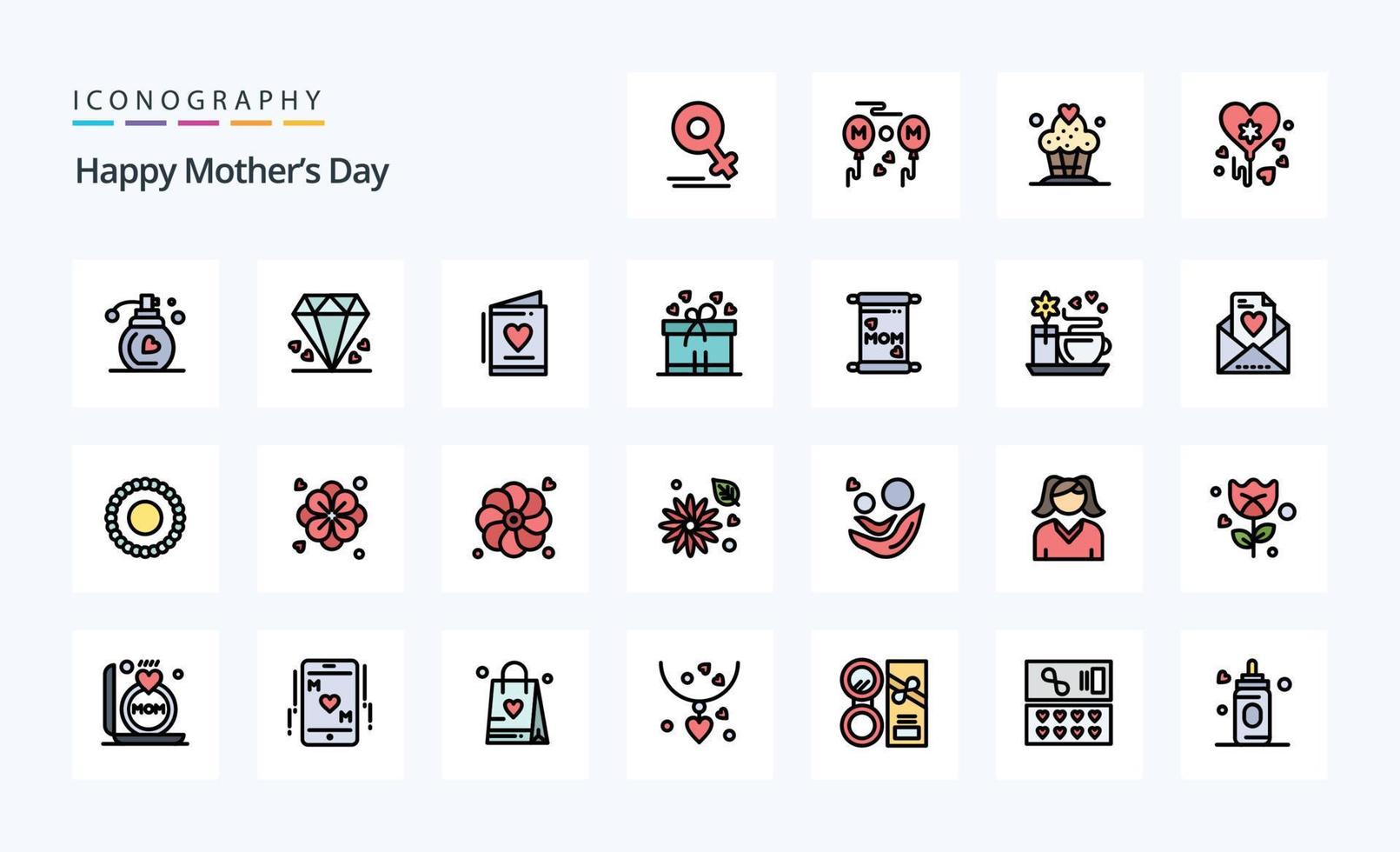 25 Happy Mothers Day Line Filled Style icon pack vector