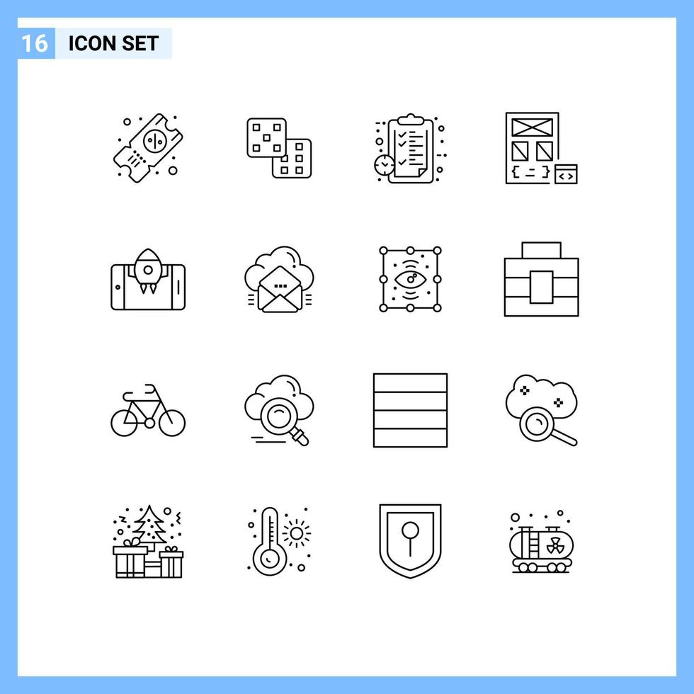 Set of 16 Modern UI Icons Symbols Signs for mobile page notepad development coding Editable Vector Design Elements