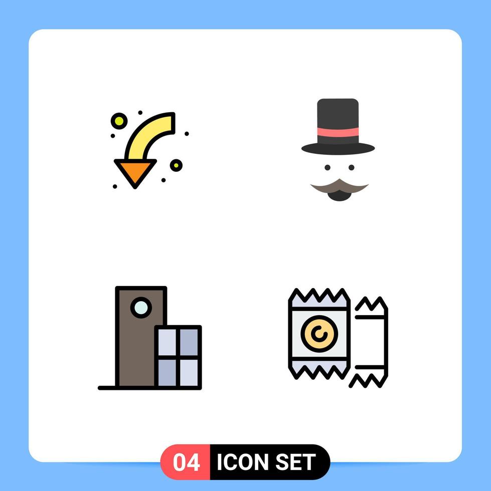 4 User Interface Filledline Flat Color Pack of modern Signs and Symbols of arrow men left hipster building Editable Vector Design Elements