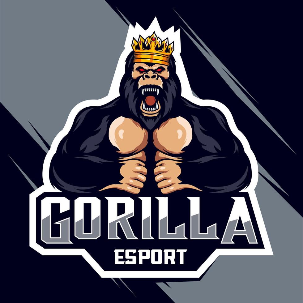 diseño de logotipo de rey gorila esport vector