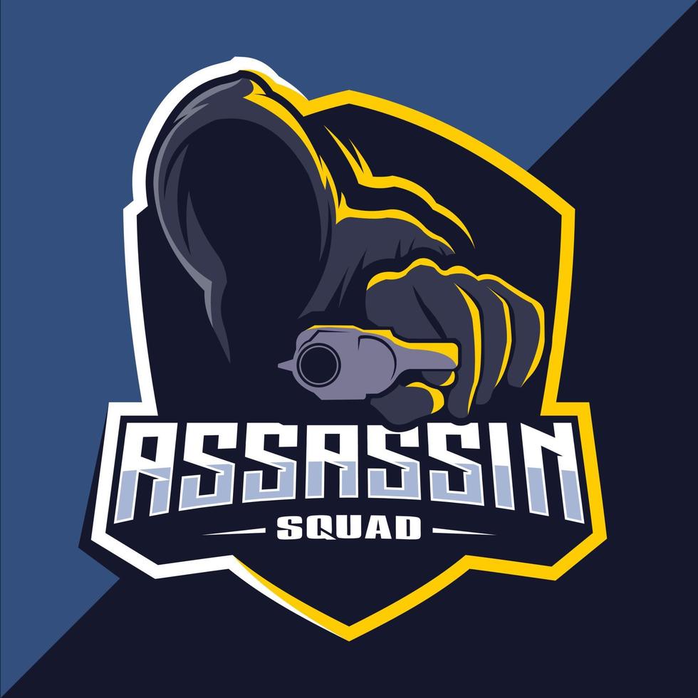 asesino con diseño de logotipo de esport de mascota de armas vector